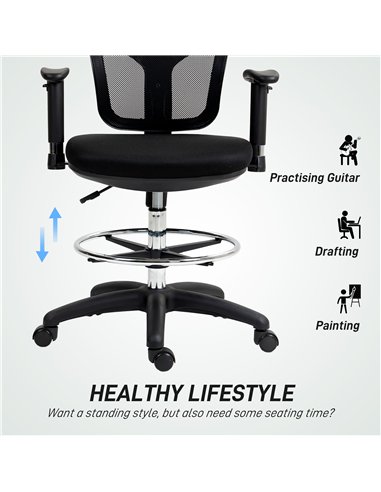 HOMCOM Drafting Chair with Adjustable Armrests, Ergonomic Mesh Office Chair with Lumbar Support, Adjustable Height and Footrest 