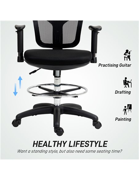 HOMCOM Drafting Chair with Adjustable Armrests, Ergonomic Mesh Office Chair with Lumbar Support, Adjustable Height and Footrest  - pic 161961 | FastDaddyshop