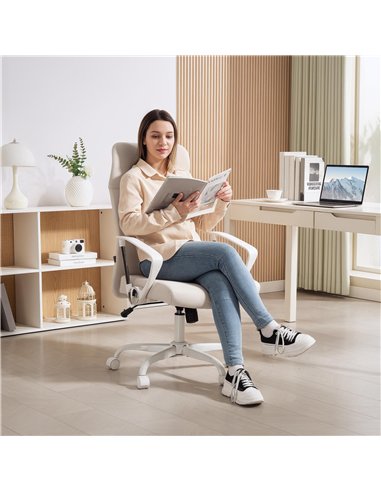 HOMCOM Fabric High Back Office Chair - Cream White