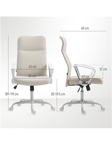 HOMCOM Fabric High Back Office Chair - Cream White