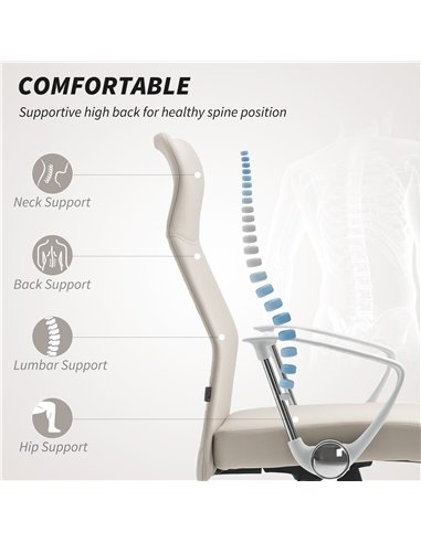 HOMCOM Fabric High Back Office Chair - Cream White