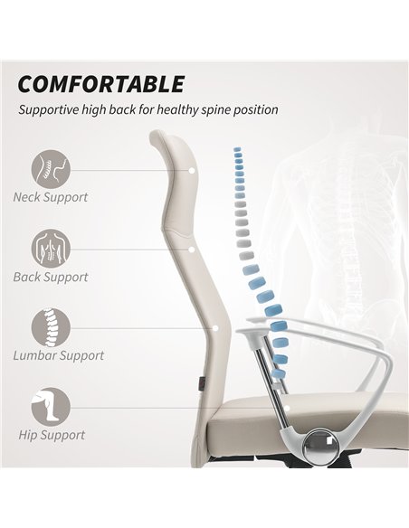 HOMCOM Fabric High Back Office Chair - Cream White - pic 161988 | FastDaddyshop