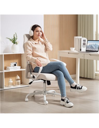 HOMCOM Fabric High Back Office Chair - Cream White