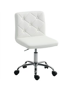 HOMCOM PU Leather Armless Office Chair, Modern Vanity Computer Swivel Chair with Rolling Wheels and Adjustable Height for Home S