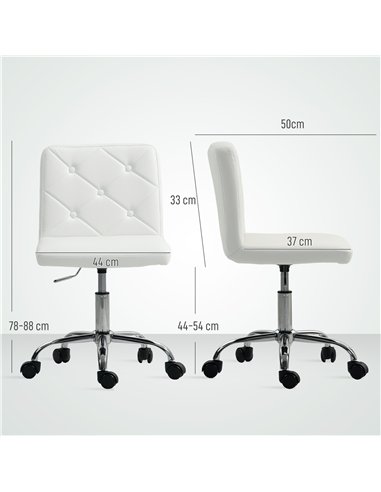 HOMCOM PU Leather Armless Office Chair, Modern Vanity Computer Swivel Chair with Rolling Wheels and Adjustable Height for Home S