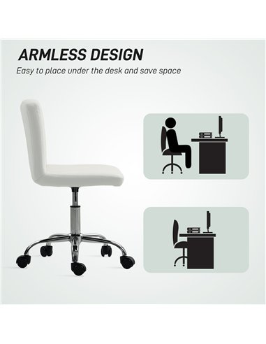 HOMCOM PU Leather Armless Office Chair, Modern Vanity Computer Swivel Chair with Rolling Wheels and Adjustable Height for Home S