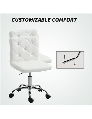 HOMCOM PU Leather Armless Office Chair, Modern Vanity Computer Swivel Chair with Rolling Wheels and Adjustable Height for Home S