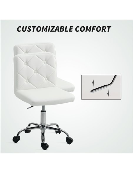 HOMCOM PU Leather Armless Office Chair, Modern Vanity Computer Swivel Chair with Rolling Wheels and Adjustable Height for Home S - pic 161999 | FastDaddyshop