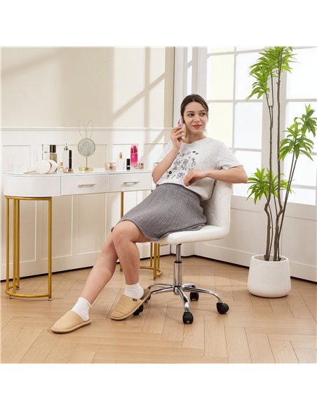 HOMCOM PU Leather Armless Office Chair, Modern Vanity Computer Swivel Chair with Rolling Wheels and Adjustable Height for Home S - pic 162001 | FastDaddyshop