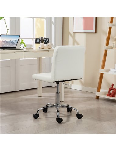 HOMCOM PU Leather Armless Office Chair, Modern Vanity Computer Swivel Chair with Rolling Wheels and Adjustable Height for Home S
