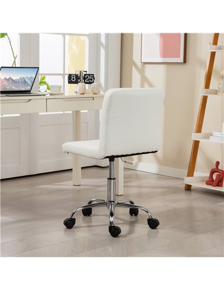 HOMCOM PU Leather Armless Office Chair, Modern Vanity Computer Swivel Chair with Rolling Wheels and Adjustable Height for Home S - pic 162002 | FastDaddyshop