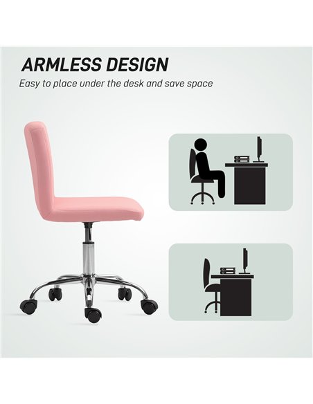 HOMCOM PU Leather Armless Office Chair, Modern Vanity Computer Swivel Chair with Rolling Wheels and Adjustable Height for Home S - pic 162007 | FastDaddyshop