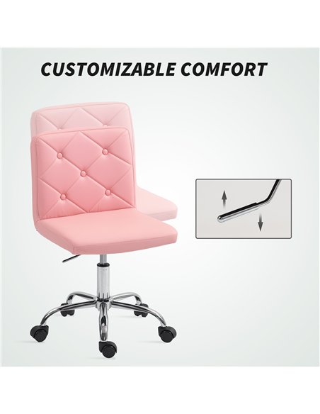 HOMCOM PU Leather Armless Office Chair, Modern Vanity Computer Swivel Chair with Rolling Wheels and Adjustable Height for Home S - pic 162008 | FastDaddyshop