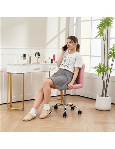 HOMCOM PU Leather Armless Office Chair, Modern Vanity Computer Swivel Chair with Rolling Wheels and Adjustable Height for Home S