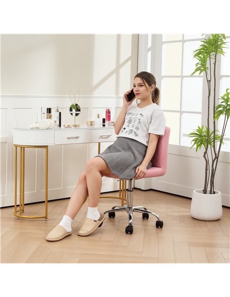HOMCOM PU Leather Armless Office Chair, Modern Vanity Computer Swivel Chair with Rolling Wheels and Adjustable Height for Home S - pic 162010 | FastDaddyshop
