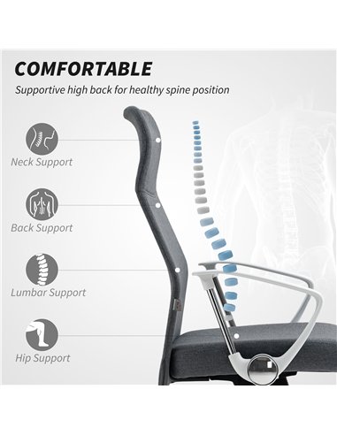 HOMCOM Fabric High Back Office Chair - Grey