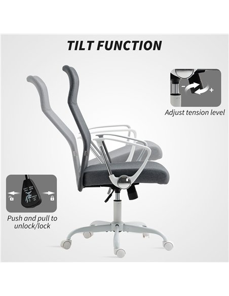 HOMCOM Fabric High Back Office Chair - Grey - pic 162016 | FastDaddyshop