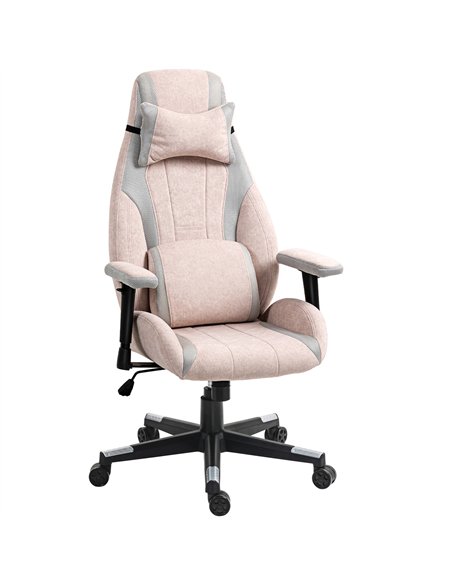 HOMCOM Fabric Gaming Chair with Lumbar Support, Headrest - Pale Pink - pic 162021 | FastDaddyshop