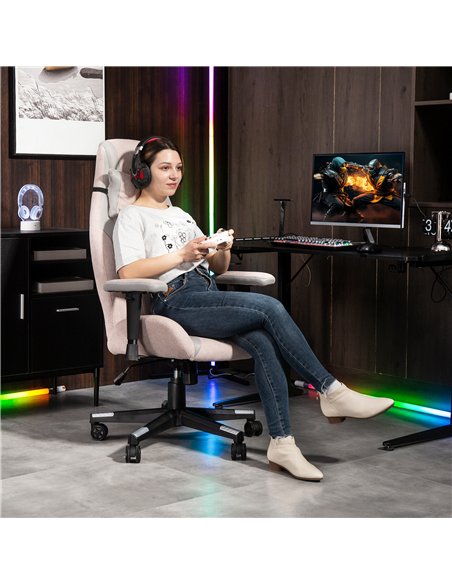HOMCOM Fabric Gaming Chair with Lumbar Support, Headrest - Pale Pink - pic 162022 | FastDaddyshop