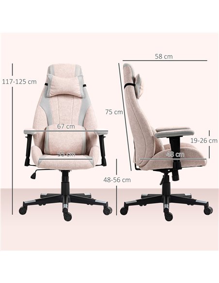 HOMCOM Fabric Gaming Chair with Lumbar Support, Headrest - Pale Pink - pic 162023 | FastDaddyshop
