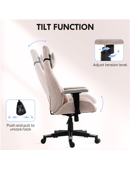 HOMCOM Fabric Gaming Chair with Lumbar Support, Headrest - Pale Pink - pic 162025 | FastDaddyshop