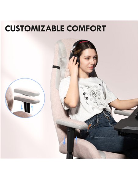 HOMCOM Fabric Gaming Chair with Lumbar Support, Headrest - Pale Pink - pic 162027 | FastDaddyshop