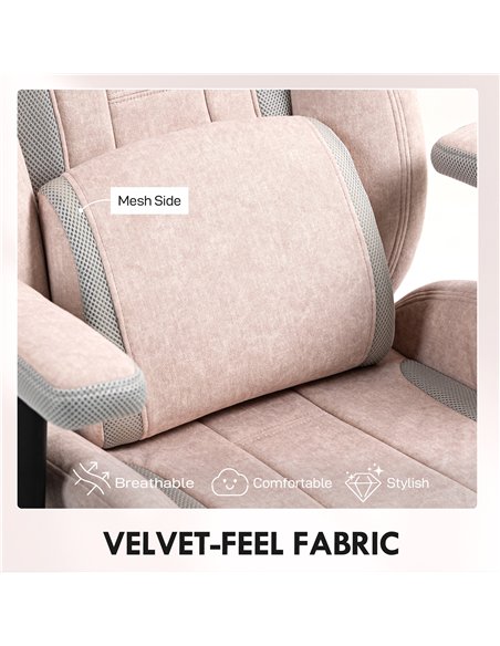 HOMCOM Fabric Gaming Chair with Lumbar Support, Headrest - Pale Pink - pic 162028 | FastDaddyshop