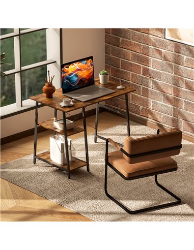HOMCOM 100cm Computer Desk with Storage, Industrial Home Office Desk with 2 Tier Shelves and Steel Frame, Computer Table for Stu