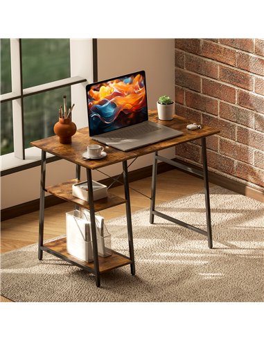 HOMCOM 100cm Computer Desk with Storage, Industrial Home Office Desk with 2 Tier Shelves and Steel Frame, Computer Table for Stu