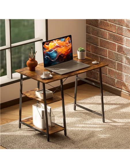 HOMCOM 100cm Computer Desk with Storage, Industrial Home Office Desk with 2 Tier Shelves and Steel Frame, Computer Table for Stu - pic 162038 | FastDaddyshop