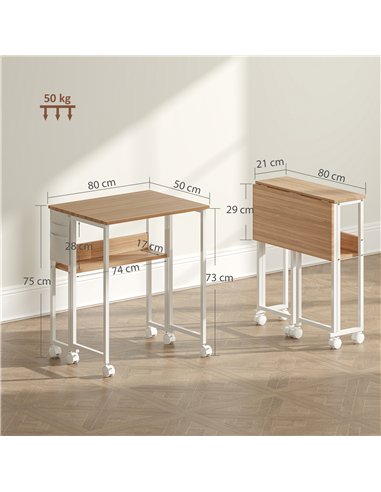 HOMCOM 80 cm Drop Leaf Writing Work Desk - Natural Wood Finish