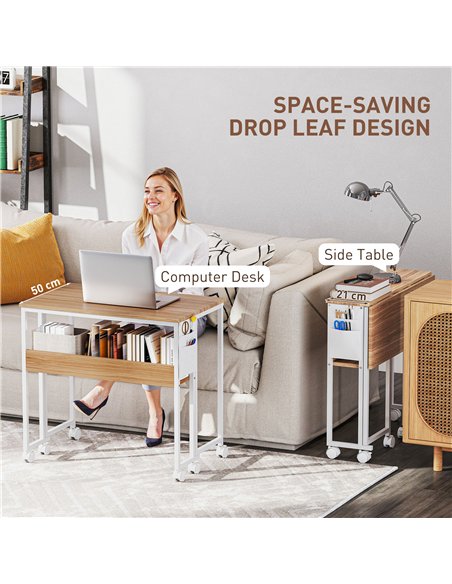 HOMCOM 80 cm Drop Leaf Writing Work Desk - Natural Wood Finish - pic 162042 | FastDaddyshop