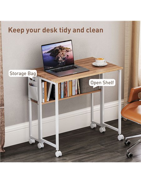HOMCOM 80 cm Drop Leaf Writing Work Desk - Natural Wood Finish - pic 162043 | FastDaddyshop