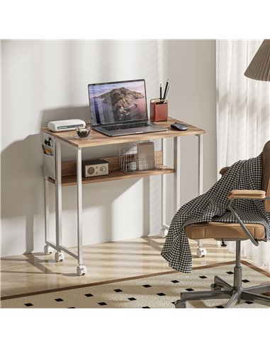 HOMCOM 80 cm Drop Leaf Writing Work Desk - Natural Wood Finish