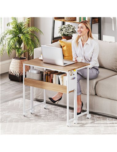 HOMCOM 80 cm Drop Leaf Writing Work Desk - Natural Wood Finish
