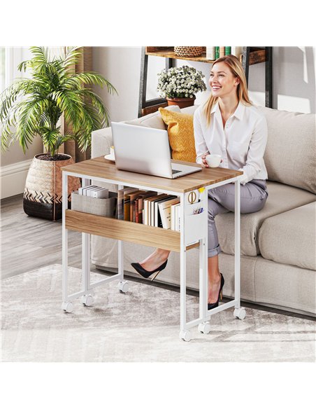 HOMCOM 80 cm Drop Leaf Writing Work Desk - Natural Wood Finish - pic 162047 | FastDaddyshop