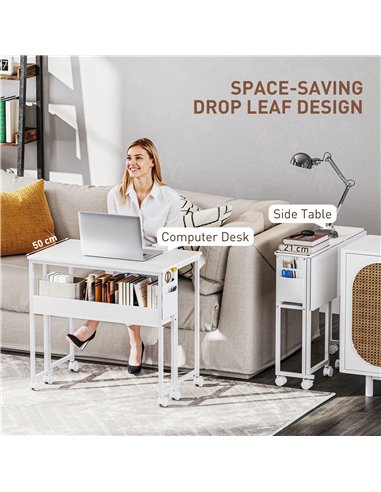 HOMCOM 80 cm Drop Leaf Writing Work Desk - White