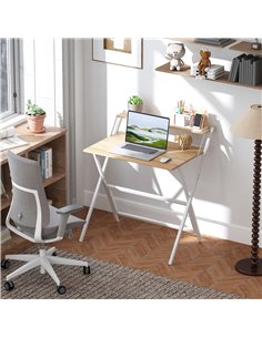 HOMCOM 81.5 cm Folding Computer Desk with Monitor Shelf - Natural Wood Finish 2