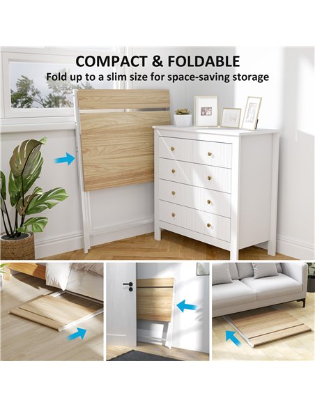 HOMCOM 81.5 cm Folding Computer Desk with Monitor Shelf - Natural Wood Finish - pic 162060 | FastDaddyshop