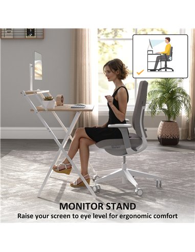 HOMCOM 81.5 cm Folding Computer Desk with Monitor Shelf - Natural Wood Finish