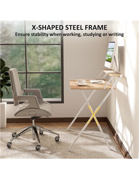 HOMCOM 81.5 cm Folding Computer Desk with Monitor Shelf - Natural Wood Finish - pic 162062 | FastDaddyshop