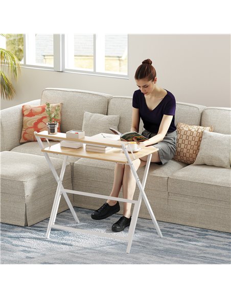 HOMCOM 81.5 cm Folding Computer Desk with Monitor Shelf - Natural Wood Finish - pic 162065 | FastDaddyshop