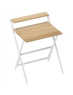 HOMCOM 70 cm Folding Computer Desk with Monitor Shelf - Natural Wood Finish