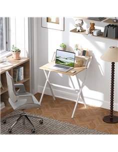 HOMCOM 70 cm Folding Computer Desk with Monitor Shelf - Natural Wood Finish 2