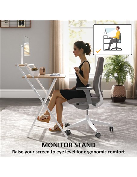 HOMCOM 70 cm Folding Computer Desk with Monitor Shelf - Natural Wood Finish - pic 162070 | FastDaddyshop