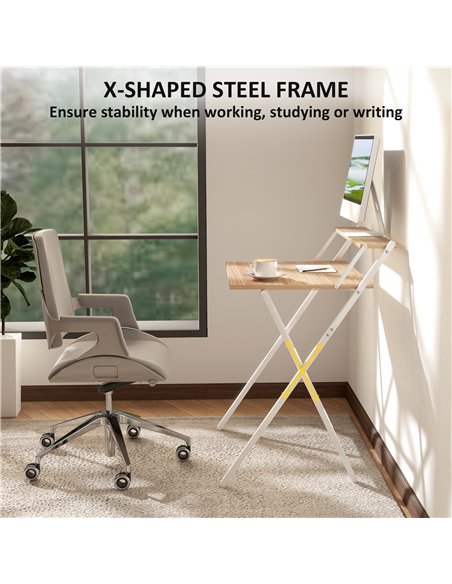 HOMCOM 70 cm Folding Computer Desk with Monitor Shelf - Natural Wood Finish - pic 162071 | FastDaddyshop
