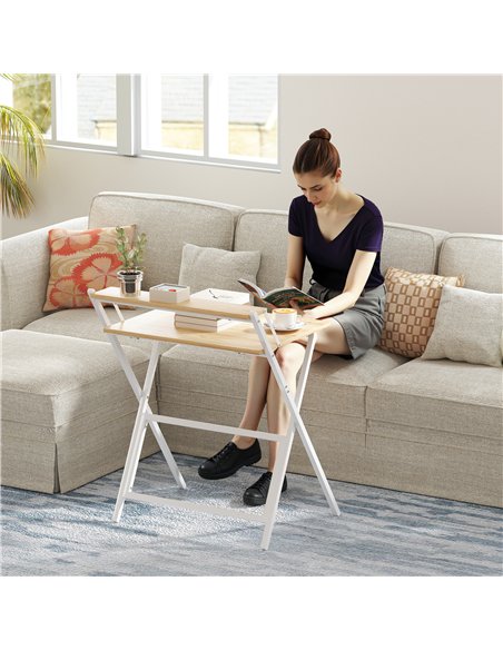 HOMCOM 70 cm Folding Computer Desk with Monitor Shelf - Natural Wood Finish - pic 162074 | FastDaddyshop