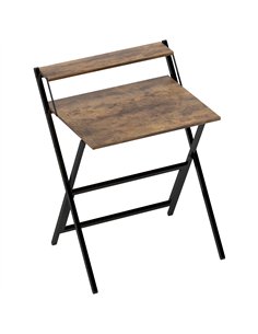 HOMCOM 70 cm Folding Computer Desk with Monitor Shelf - Rustic Brown