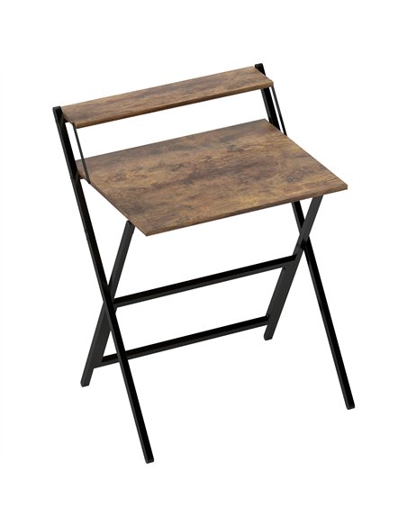 HOMCOM 70 cm Folding Computer Desk with Monitor Shelf - Rustic Brown - pic 162075 | FastDaddyshop