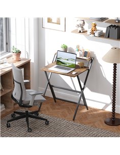 HOMCOM 70 cm Folding Computer Desk with Monitor Shelf - Rustic Brown 2